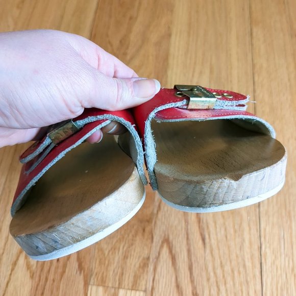 Dr. Scholl’s 70's Original Collection Leather Wood Slide Exercise Clog Sandals - Picture 9 of 12